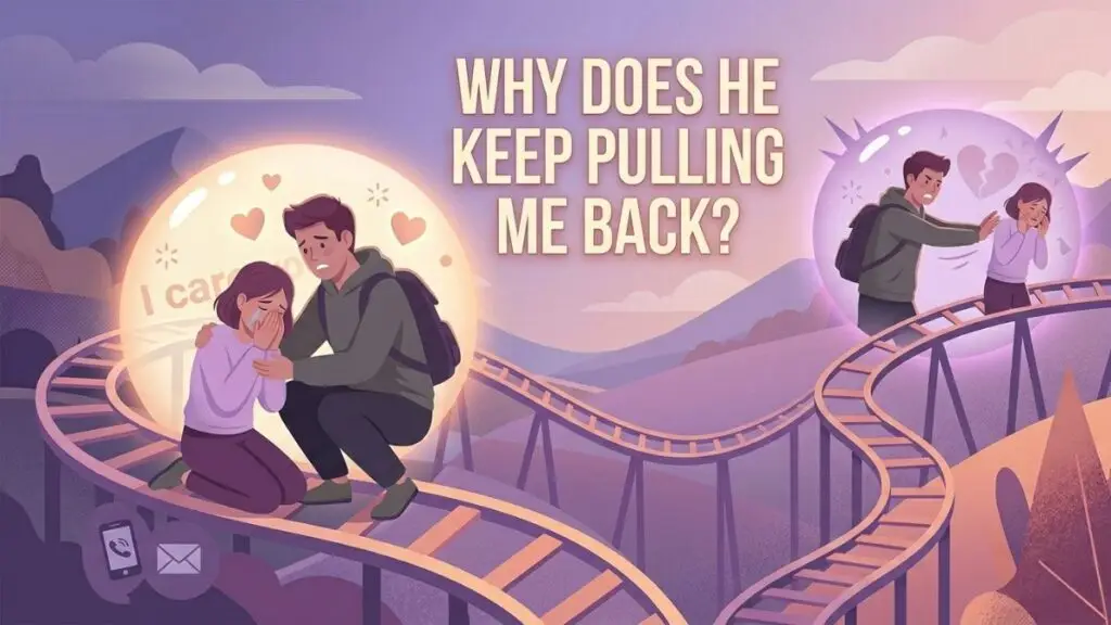 woman trapped in a push pull relationship cycle illustration