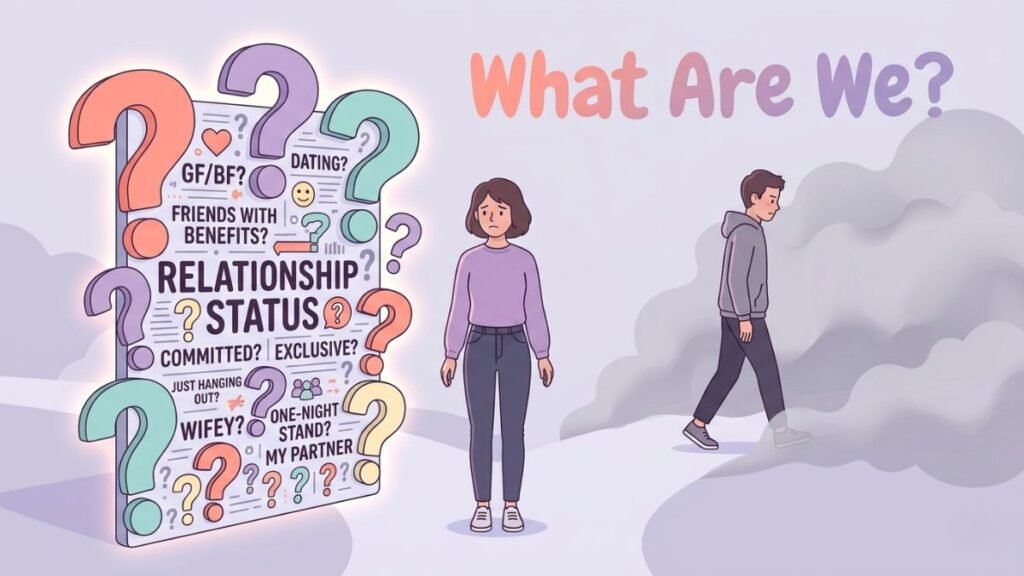 woman questioning the status of an undefined relationship illustration