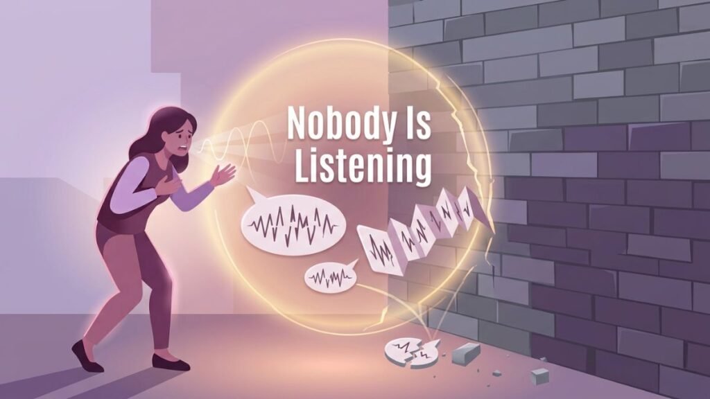 woman feeling unheard because partner refuses to communicate illustration
