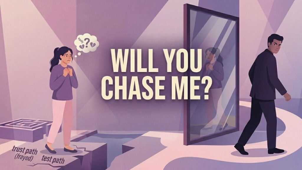 man pulling away to test partner's loyalty illustration