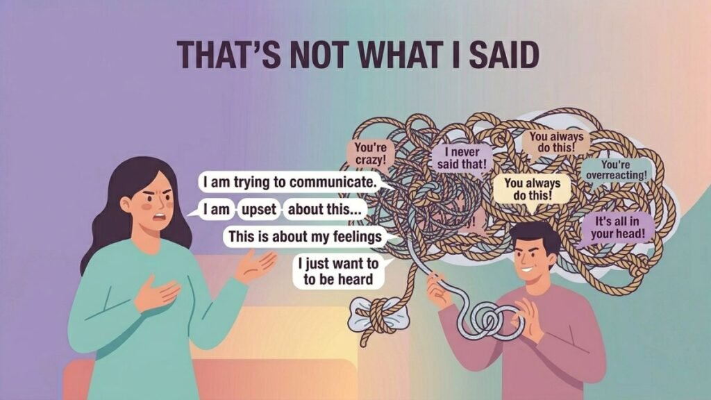 partner twisting words during relationship arguments illustration