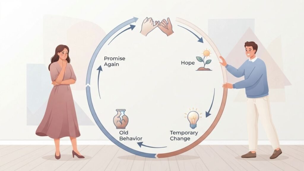 Cycle of empty promises in relationships illustration
