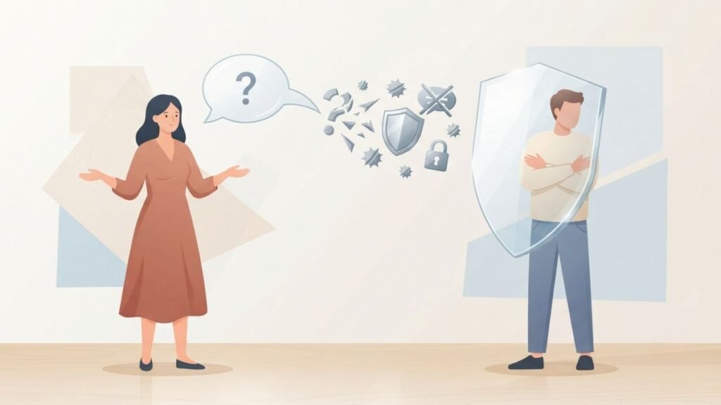 Defensive reaction to simple questions in a relationship illustration