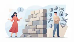 Defensiveness in relationships illustration showing communication barriers between partners