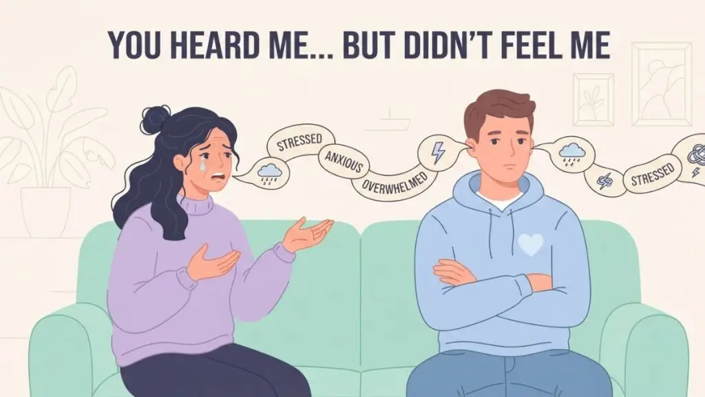 partner listening without emotional empathy during difficult conversation illustration