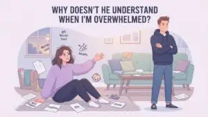 overwhelmed woman feeling emotionally unsupported by her partner illustration