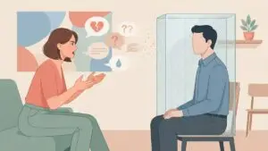 Shutting down in relationships illustration showing emotional withdrawal during difficult conversations
