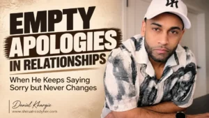 Woman recognizing empty apologies in a relationship after a man keeps saying sorry without changing his behavior