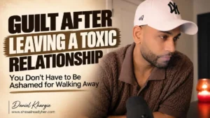 Loyal woman dealing with guilt after leaving a toxic relationship while others judge her for walking away