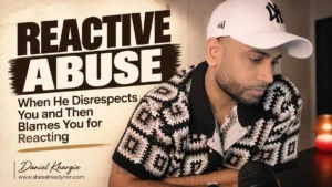 Woman recognizing reactive abuse after repeated disrespect pushes her to react and her partner blames the response