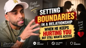 Woman setting boundaries in a relationship after a man repeatedly hurts her but still expects access to her