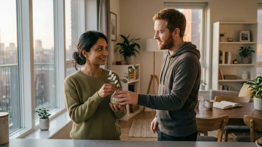 Man showing appreciation by helping his partner and sharing relationship responsibilities