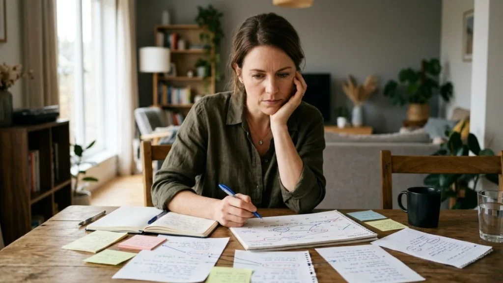 Woman reflecting on repeated relationship problems to recognize a harmful pattern