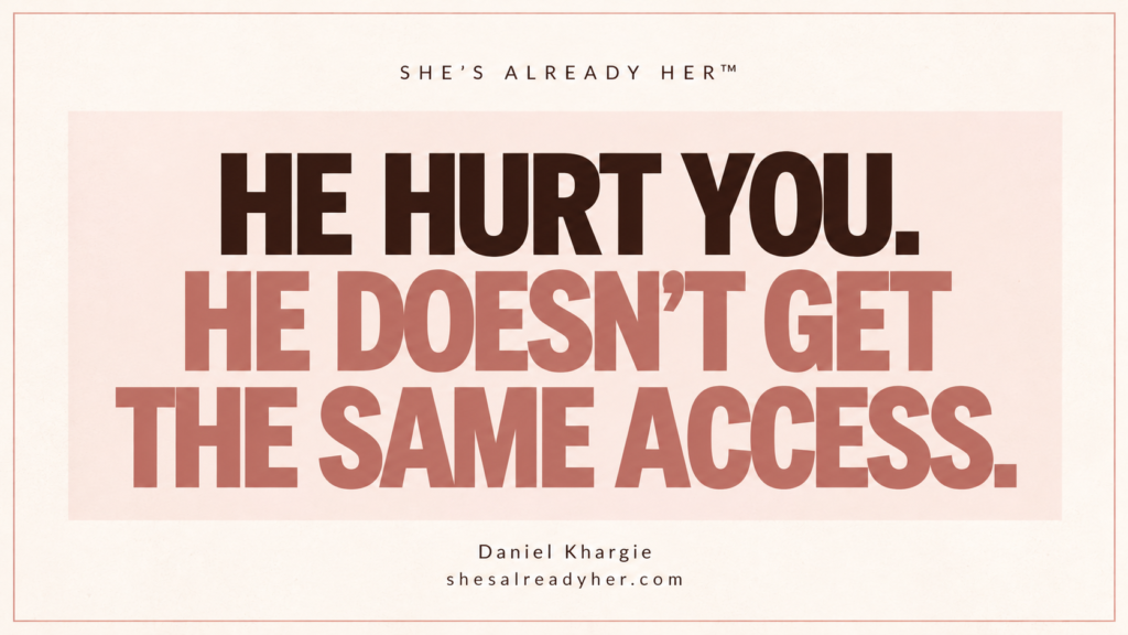 She’s Already Her branded article cover: He Hurt You. He Doesn’t Get the Same Access, by Daniel Khargie.