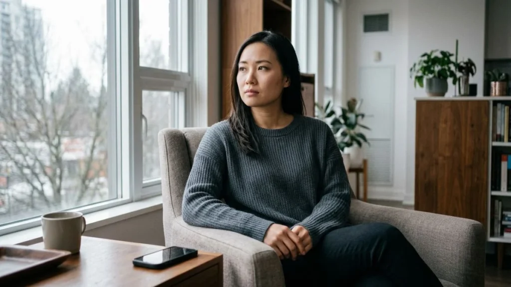 Woman setting a clear boundary to protect herself in a relationship