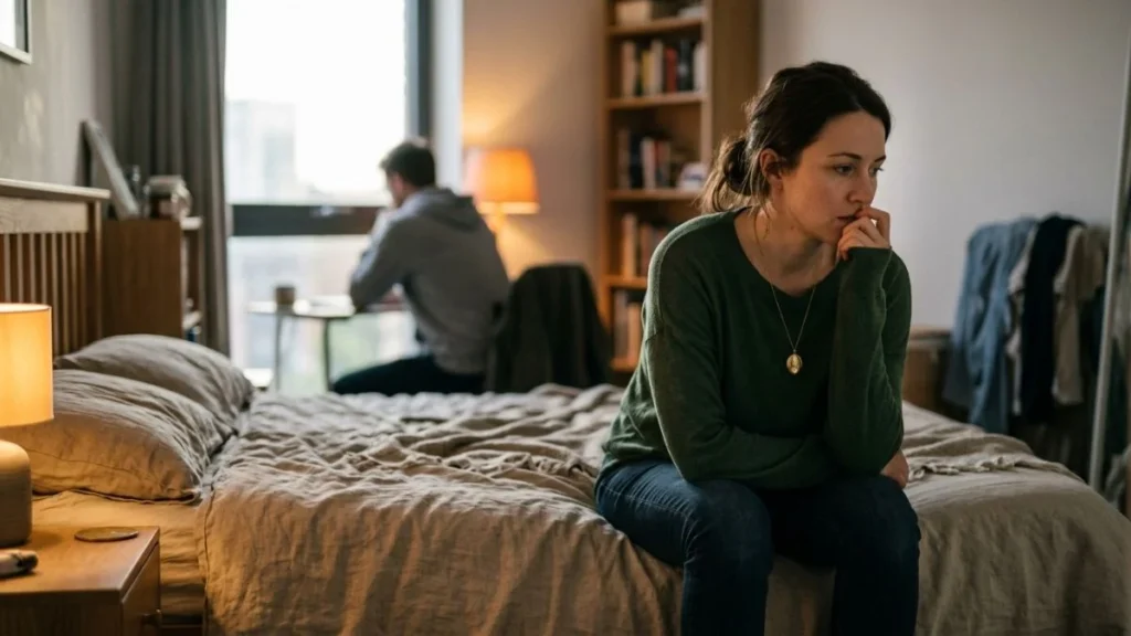 Woman becoming emotionally guarded after communication no longer feels safe